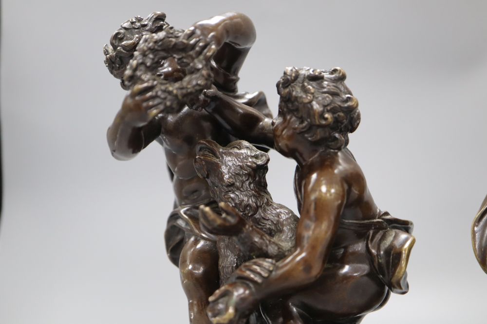 A pair of neo-classical style bronzes of children and a monkey, height 22cm